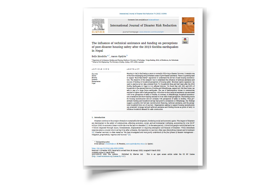 The influence of technical assistance and funding on perceptions of post-disaster housing safety after the 2015 Gorkha earthquakes in Nepal