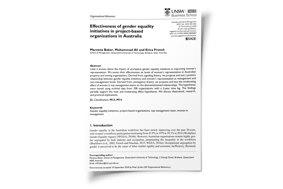 Effectiveness of gender equality initiatives in project-based organizations in Australia