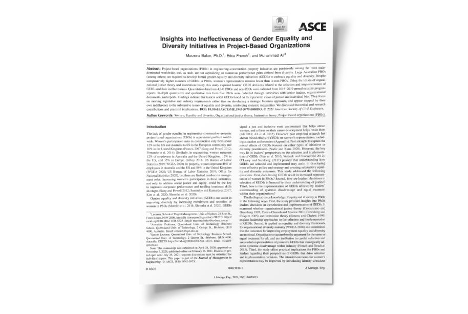 Insights into Ineffectiveness of Gender Equality and Diversity Initiatives in Project-Based Organizations